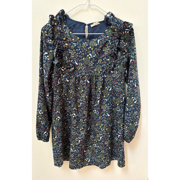 Hayden Girls Navy Floral Long-Sleeve Ruffle Dress Polyester XL - Picture 1 of 6
